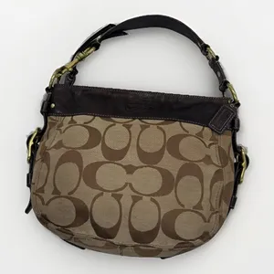 Coach Purse Zoe Signature Khaki Brown Canvas Hobo Shoulder Bag Y2K Leather Trim thumbnail 1