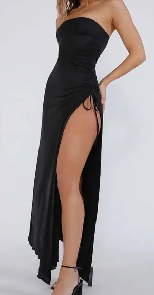 Tiger Mist Black Xenia Strapless Tub Maxi Bodycon Slit Dress thumbnail 1