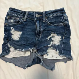 American Eagle Dark Blue Ripped Jean Shorts thumbnail 1