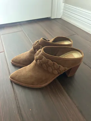 DV by Dolce Vita Suede Braided Mule Booties Brown Pointed Toe Block Heel Size 6.5 thumbnail 2