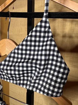 ELE Swims Leah Top Sarah Bottom Black White Gingham Bikini Set Size Large EUC thumbnail 4