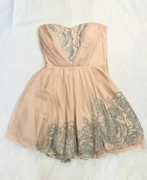 Teeze Me Lace/Mesh Strapless Glitter Homecoming Mini Dress - Blush Pink - 7 thumbnail 6