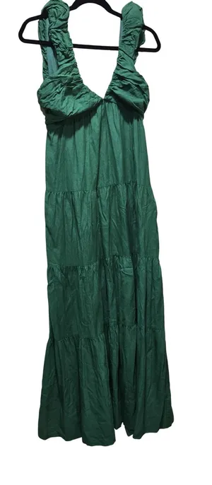 Jason Wu Emerald Green Ruffle V-Neck Tiered Maxi Women's Dress‎ Size: L thumbnail 1