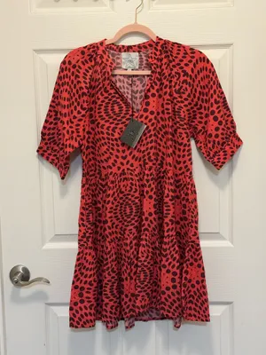 AREA Red and Black Polka Swirl Mini Dress thumbnail 1