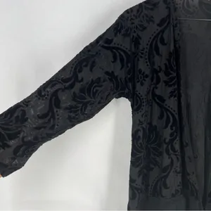 Maurices Black Sheer Floral Burnout Velvet Chiffon Lace Trim Open Front Cardigan thumbnail 4