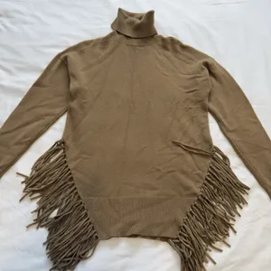 Stella + Lorenzo Women’s Sweater Fringe Hem Turtleneck Tan Boho Knit Size S thumbnail 3