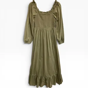 Cleobella‎ Lennox Ankle Dress Olive Green Smocked Cotton Maxi XS thumbnail 5
