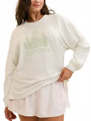 AE Aerie Cozy Long Sleeve Oversized Boyfriend T-Shirt American Eagle New York XS thumbnail 1