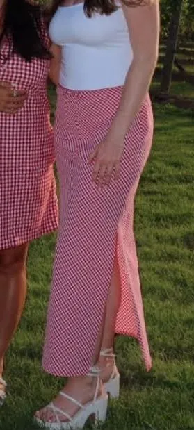 Wild Fable Side Slit Red White Gingham Midi Skirt XXS Lace Trim Picnic thumbnail 1