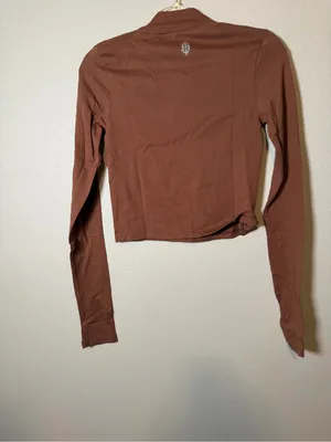 NWOT XS Free people movement brown mock neck long sleeve shirt thumbnail 2