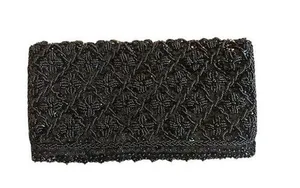 Vintage 1970s La Regale Black Beaded Clutch – Handmade in Hong Kong thumbnail 1