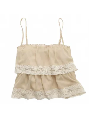 AE Chiffon Tiered Ruffle Tank Top American Eagle NWT Light Khaki Large thumbnail 5