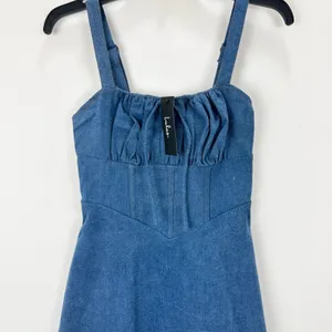 Lulus Considered Charisma Blue Chambray Bustier Mini Dress Cute A Line M NWT thumbnail 6