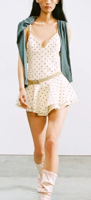 NWOT! Zara White Polka Dot Slip Romper Mini Dress with Black Dots Size M thumbnail 1