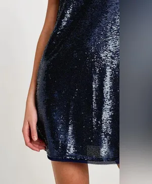 Free People Time to Shine Navy Blue Sequin Slip Dress thumbnail 8