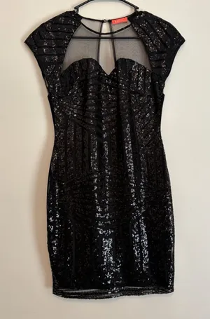 Banjul Large Black‎ Sequin Mini Dress Mesh Sleeveless Zipper Cocktail Formal thumbnail 1