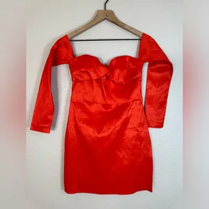 Lovers + Friends Aylah Red Long Sleeve Strapless Mini Dress size Medium $168 thumbnail 3