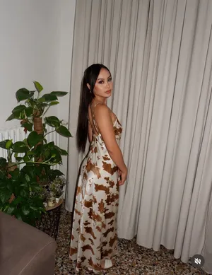 Zara cow patch satin effect boho western Brown and Cream maxi long dress thumbnail 6