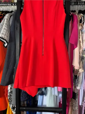 Alice + Olivia Callie Asymmetrical Drape Dress Cherry Red Sleeveless Mini 0 EUC thumbnail 9