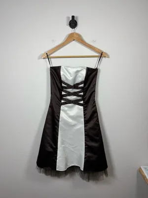 Jessica McClintock Gunne Sax Strapless Satin Corset Dress Brown Size 3/4 thumbnail 2
