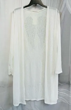 Sheer White Duster Top Rhinestone Angel Wings Open Cardigan Cover Sexy L XL Sexy thumbnail 1