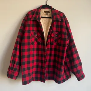 Plaid Sherpa Lined Flannel Jacket Red Size XXL thumbnail 1