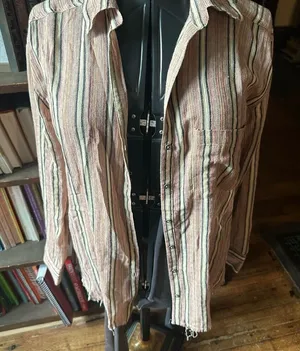Billabong striped button down boho flowy raw hem blouse thumbnail 1