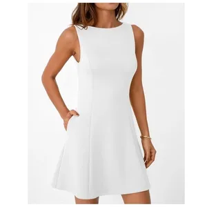 NWT White A-Line Boat Neck Sleeveless Mini Dress with Pockets Size Small thumbnail 2