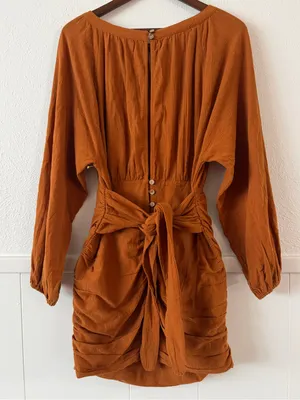 Free People The Only One Mini Dress M Rust Orange Ruched Open Back Boho thumbnail 4