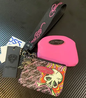 Ed Hardy Pouch Wristlet Women OS Pink NEW Skull Tiger Lanyard Set Y2K Wristlet thumbnail 1