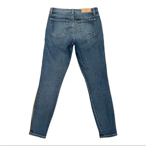 7 For All Mankind Luxe Vintage Skinny Jeans With Metallic Chevron Stripe Size 26 thumbnail 5