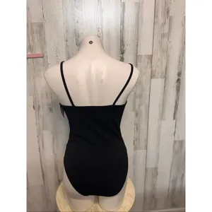 KRUSH Black Lace-Up Front Bodysuit Women’s Medium Spaghetti Strap Stretch One-Pi thumbnail 4