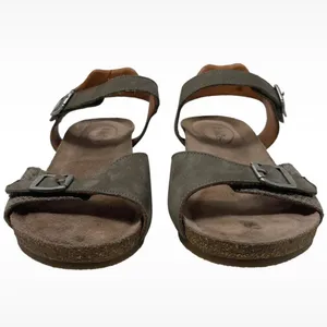 Taos “Traveler” Taupe Leather Wedge Sandals Hook & Loop Closure Women’s 8-8.5 thumbnail 2