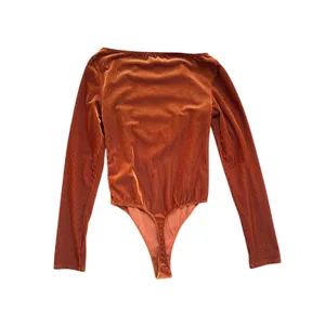 Out From Under Urban Outfitters Rust Ribbed Velvet Cutout Long Sleeve Bodysuit S thumbnail 3