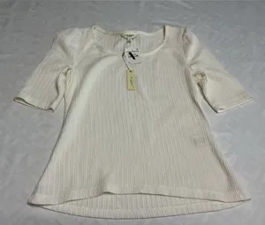 Madewell Max Studio London Cream Textured Ribbed Top NWT Size Small thumbnail 1