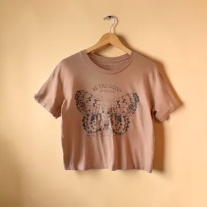 Rebellious One, Be the Good Butterfly Graphic Tee, Women's, Size L, Boho Relaxed, Tan thumbnail 3