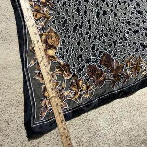 Unbranded Floral Leopard Print Square Scarf Womens OS Black Gold Sheer Silk Feel thumbnail 3