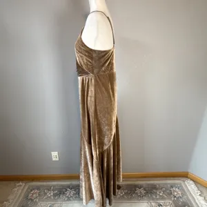 Mia Joy Joyfolie Womens Taupe‎ Velvet Maxi Dress Size M V-Neck Adjustable Straps thumbnail 4