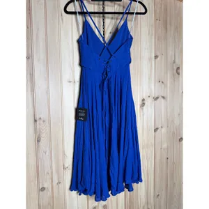 NWT Lulus Troulos Royal Blue Lace-Up Midi Dress Party Cocktail Night Out Size S thumbnail 5
