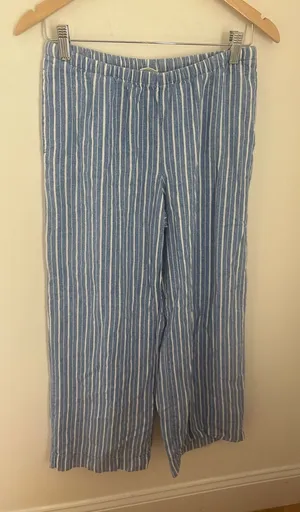 A New Day Blue White Striped Linen Blend Elastic‎ Waist Straight Leg Pants S thumbnail 1