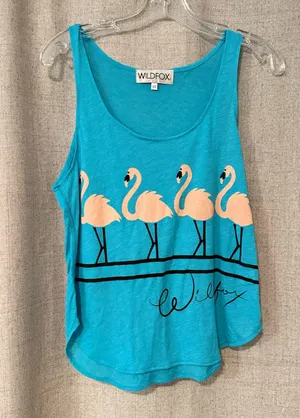 Wildfox | Teal Flamingo Graphic Tank Top | XS thumbnail 1