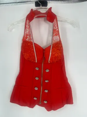 Vintage Y2k Lydia Usa Red Rhinestone Sailor Halter Corset Top thumbnail 8