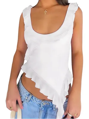 NEW Strap Y2k Ruffle Bandeau Cropped Top Camisole Shirt Tank L thumbnail 1