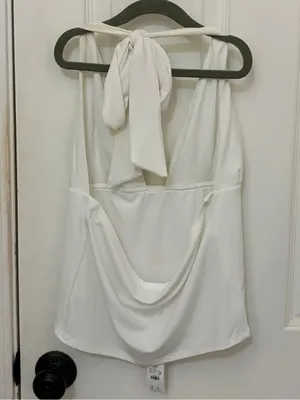 NWT!! Garage Pixie Plunge Halter Top in White thumbnail 10