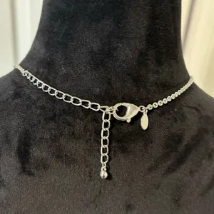 Chico’s Silvertone Mixed Link Statement Necklace Crystal Drop Pendant thumbnail 6