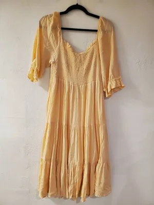 Oak + Fort Smocked Midi Dress in Apricot Large thumbnail 3