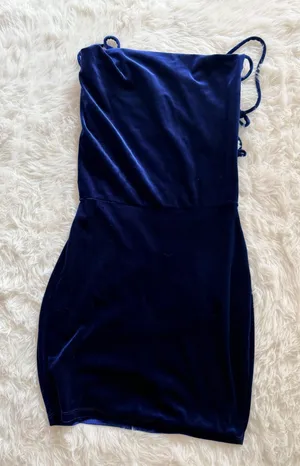 Lucy in the Sky Royal Blue Velvet Lace-Up Backless Mini Dress thumbnail 1