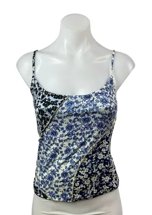 MNG Mango Womens Floral Blue Sleeveless Patchwork Cami Camisole Tank Top Size S thumbnail 1