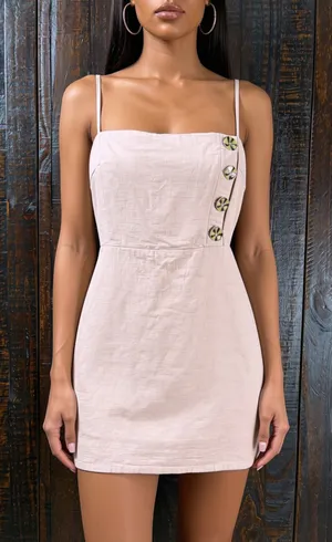 Urban Outfitters Blush Square-Neck Linen Mini Dress Size 2 thumbnail 1