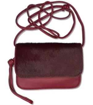 NWOT‎ Lucky Brand Burgundy Calf Hair Leather Crossbody Bag Sleek Thin Profile thumbnail 1